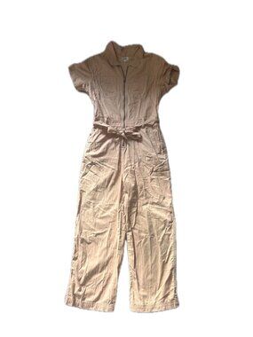 Pact Cotton Short Sleeve Belted Jumpsuit Tan M
